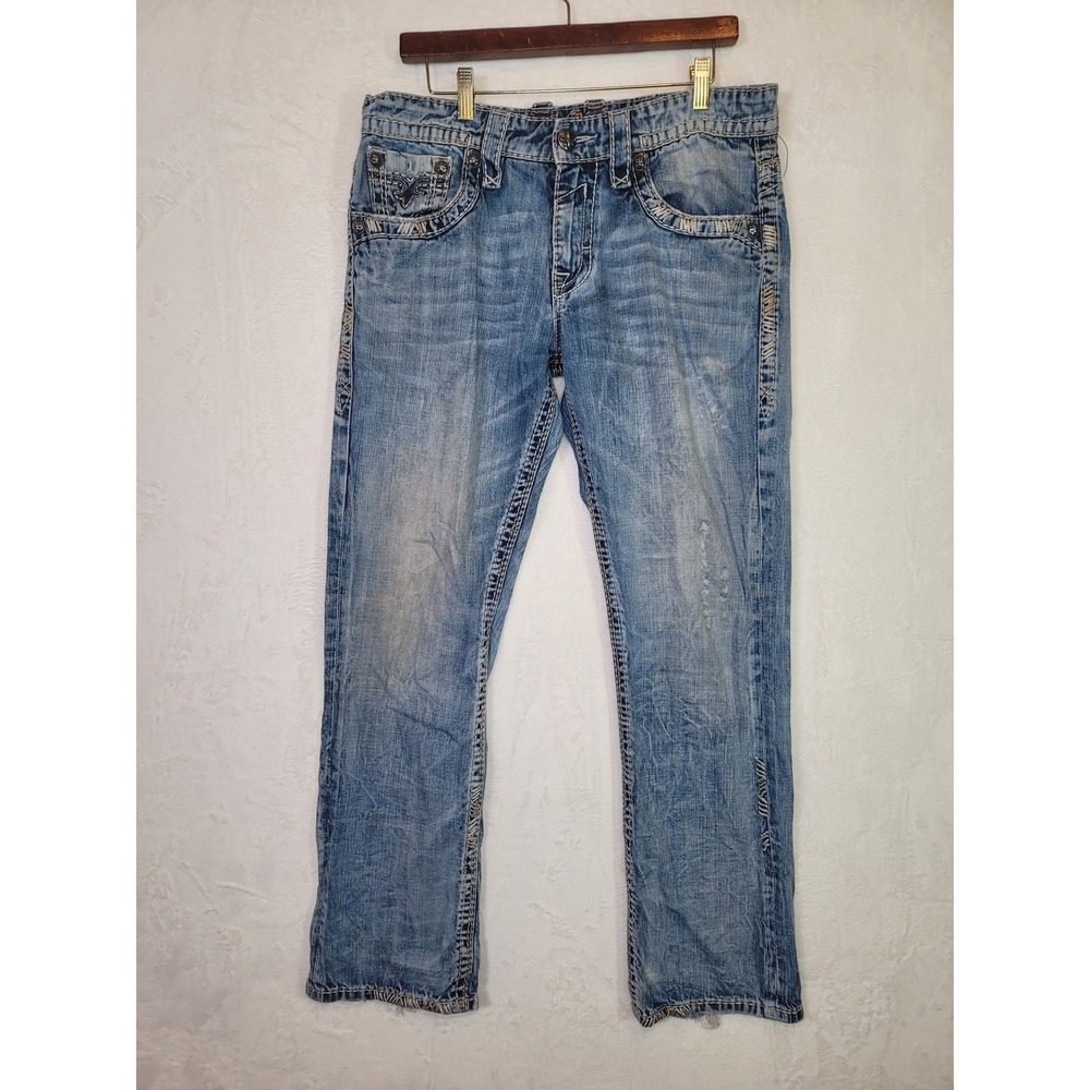 Rock Revival Y2K Distressed James Jeans Blue Denim James Straight 36x31 Size 34
